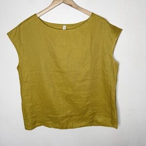 Amazhiyu Yellow Linen Sleeveless Tank Top Summer Minimalist Womens Large